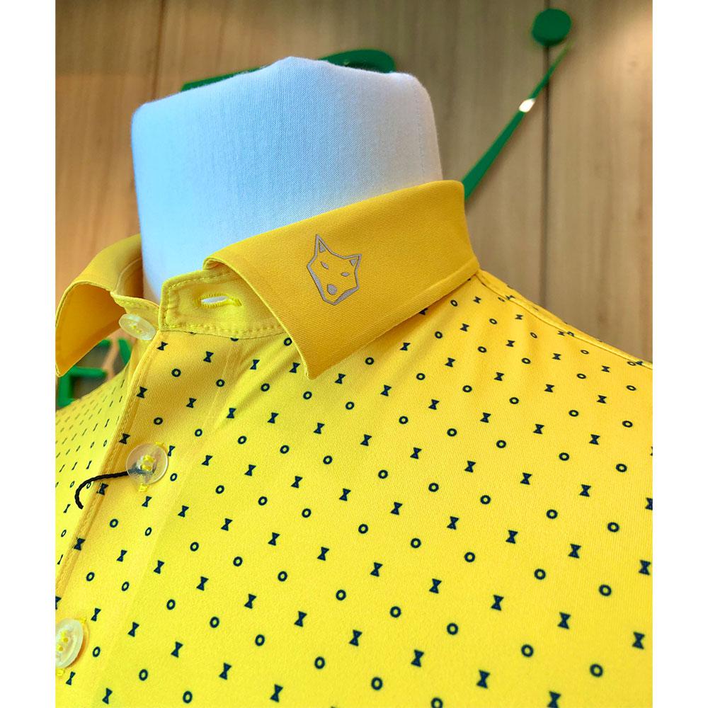 Áo golf nam ngắn tay Handee AM0802 Vàng in tròn xanh biển