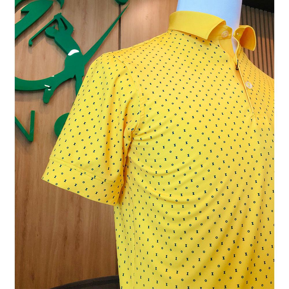 Áo golf nam ngắn tay Handee AM0802 Vàng in tròn xanh biển