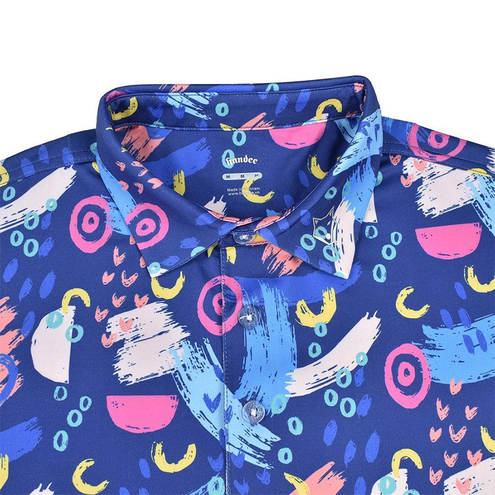 Áo golf nam ngắn tay Handee HD nền Navy họa tiết vệt màu AM1607